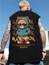 Anime Graphic tee – 2024 Hip Hop Bear Printed Tank Top Men Summer Retro Basketball