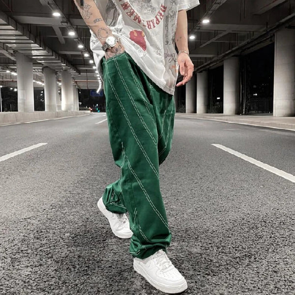 fashion design lines denim jeans mens zipper loose straight trousers hip hop new casual streetwear pants joggers baggy jeans urban active pants