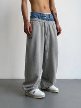 hip hop straight pants spliced button jean elastic waist pants loose trousers unisex casual drewstring sportwear pants joggers unique joggers style 156