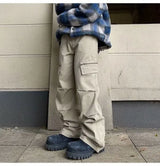 brand pants casual pants multi pockets checked cloth straight loose solid korean multi pocket fashions harem trousers cargo pant combat utility trousers