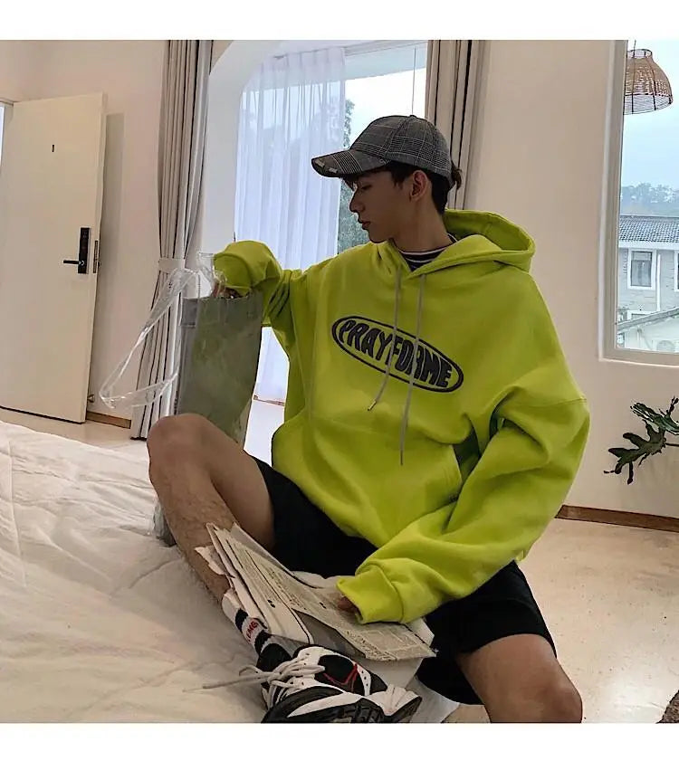 Trendy American Ins Green Hooded Sweatshirt for Men in Autumn 2024 New Trendy Brand Loose Y2K