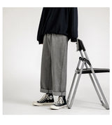 korean fashion mens baggy jeans classic all match solid color straight leg denim wide leg pants male light blue grey black unique jeans style 1149