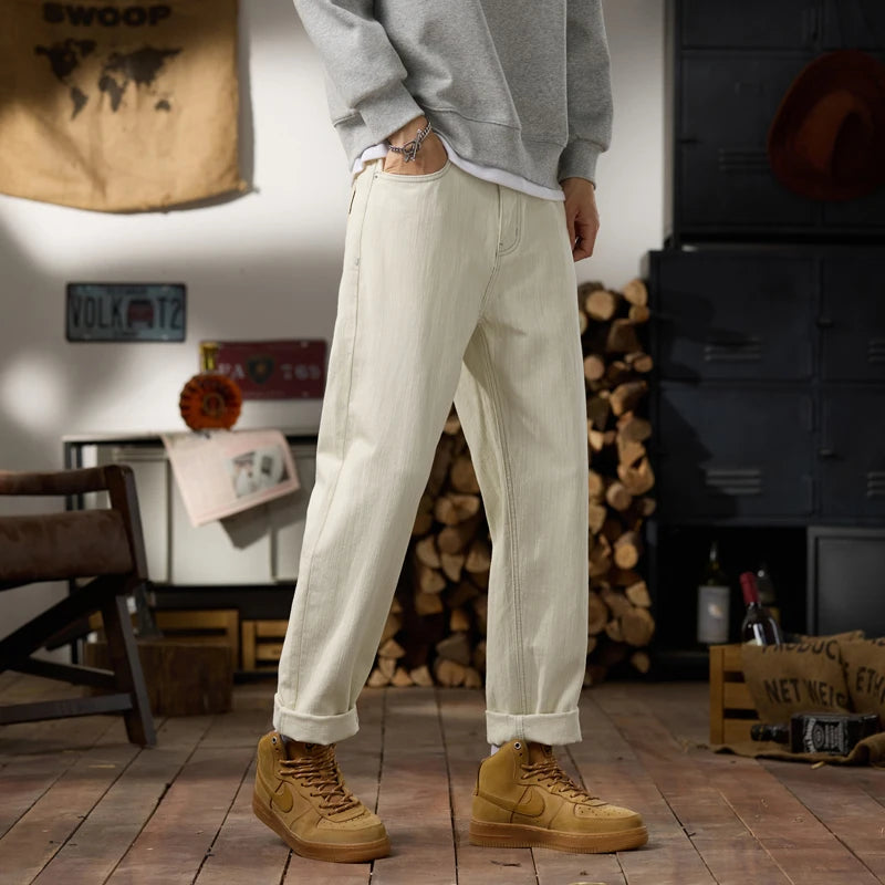 men classic fashion vintage loose casual plus size 28 42 ankle length white soft denim jeans pant cityboy harem jeans trousers vintage washed jeans