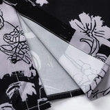 Men Hawaiian Shirt Retro Floral Print Short Sleeve Blouse Hong Kong Style Summer Beach Vacation Tops Casual Loose Shirt Black