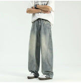 new vintage men s patchwork baggy jeans draped straight leg denim trousers autumn korean fashion high street casual y2k jean unique jeans style 540