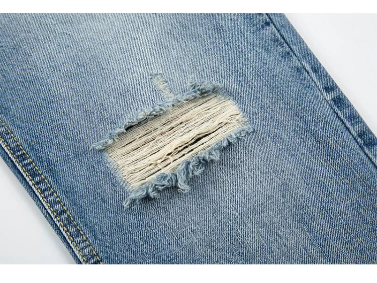 fashion ripped destroied jeans trousers distressed biker jeans with stars high street slim pants joggers denim jeans for men unique joggers style 3265