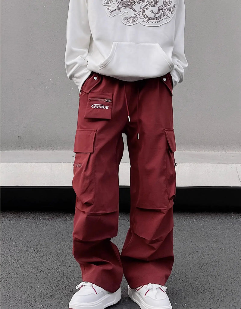 fashion loose streetwear cargo pant unisex casual multi pocket wide legs drewstring trousers hip hop joggers mens baggy pants unique joggers style 5062