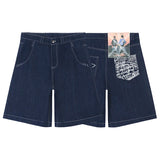 hip hop pockets embroidery letter print jeans shorts for men summer retro oversized wide leg denim knee lenght pants unique jeans style 3631