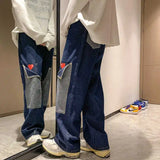 men jeans patchwork multi pocket couple denim pants beggar style cargo pants high street casual male streetwear unique cargo style 2408