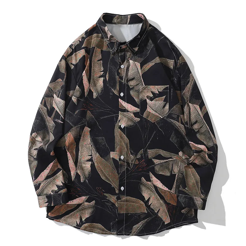 Hip Hop Multi Simulated Leaves Graphic Print Shirts For Men Autumn New