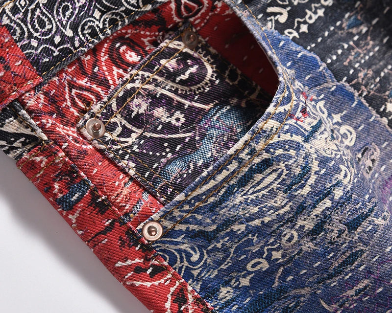 hip hop distressed paisley patchwork baggy jeans pants for men straight y2k ripped casual cargos oversized denim trousers unique cargo style 54