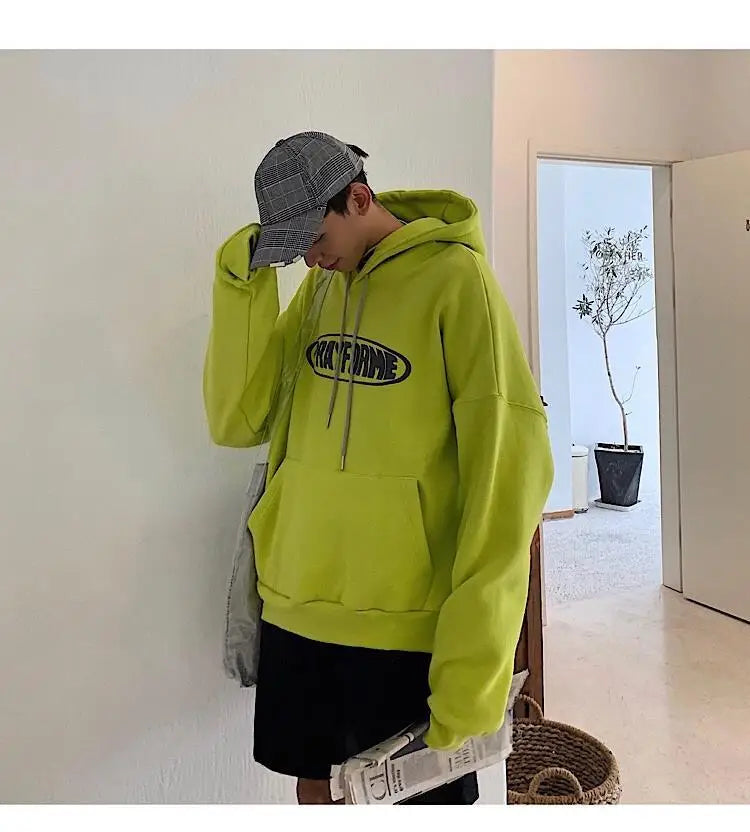 Trendy American Ins Green Hooded Sweatshirt for Men in Autumn 2024 New Trendy Brand Loose Y2K