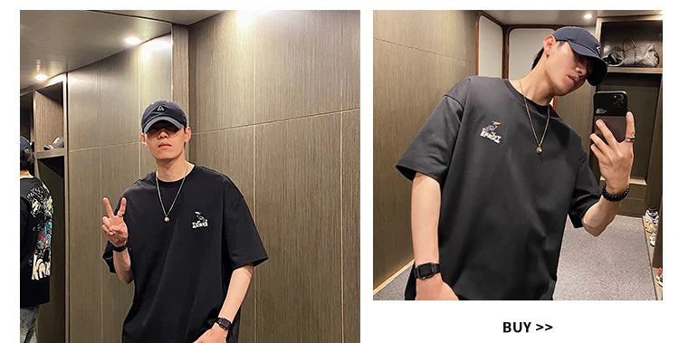 Harajuku Aesthetic piece – Summer Graffiti Short Sleeve T Shirt Mens High Street Loose