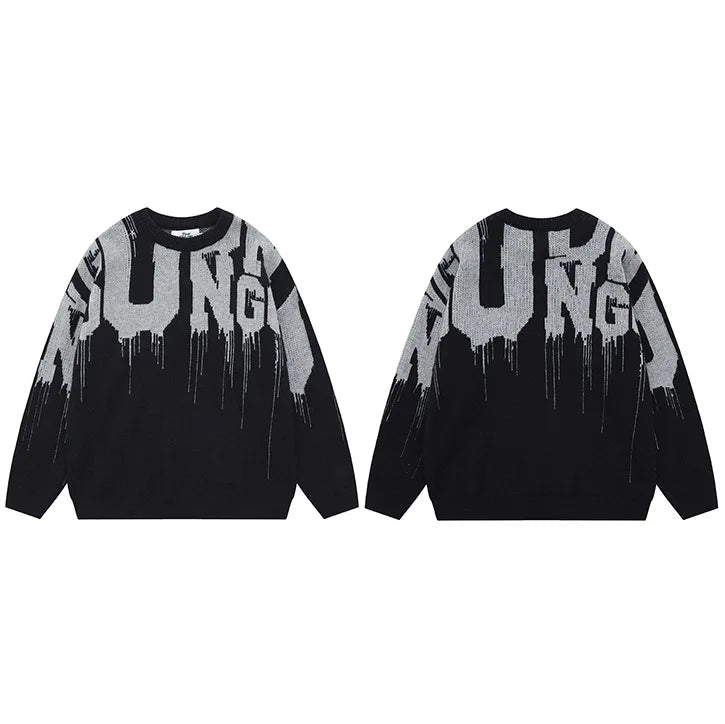 techwear flame knit sweater with structured oversized fit, ideal for cold streetwear layers, men’s streetwear clothing piece 