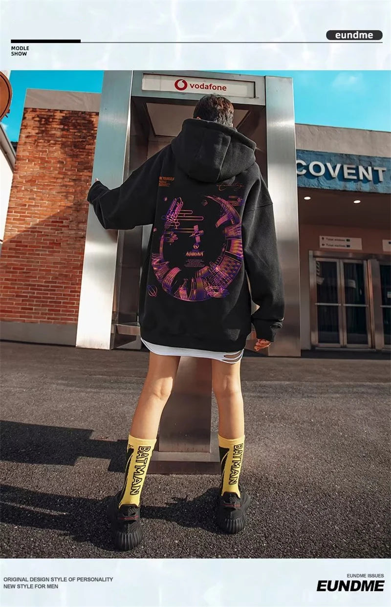 High Street Graffiti Graphic Hoodie Mens Loose Fleece Hoodies Harajuku