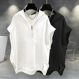 Glitchcore Barcode glitch – Summer Zipper Hooded Sleeveless T Shirt Mens Korean Fashion