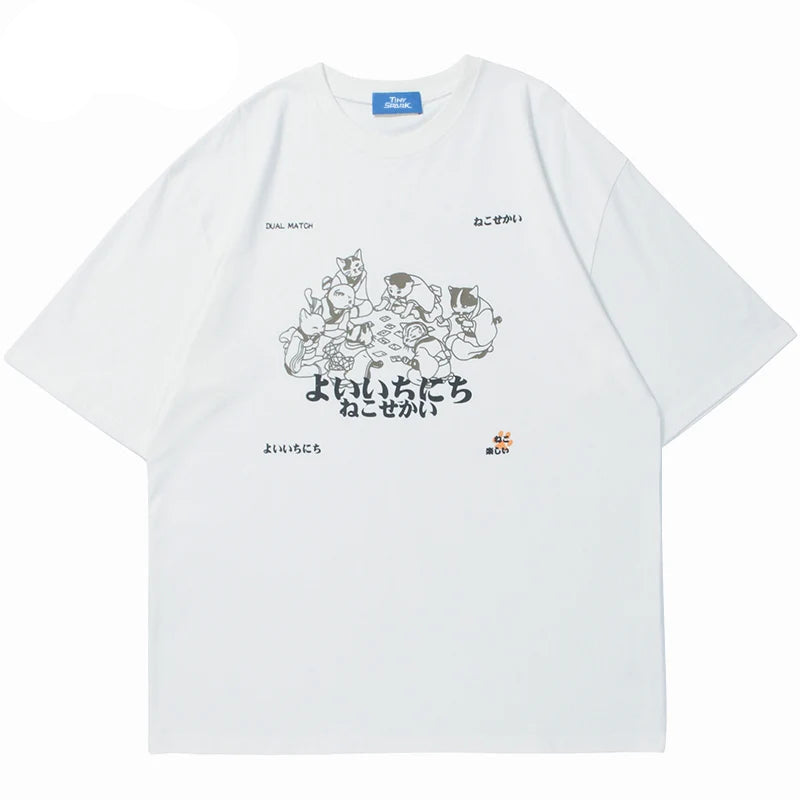 Grunge Vintage t-shirt – Hip Hop Men Streetwear T Shirt Japanese Kanji Animals Print