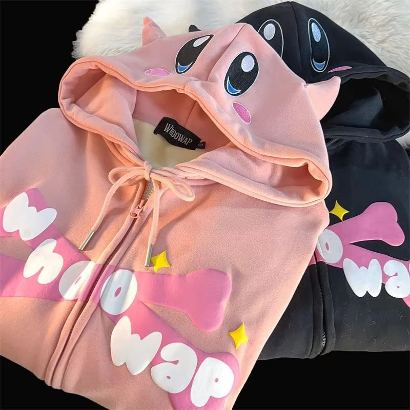 American Fashion Trend Pattern 3D Zipper Hoodie Women Street Y2K New Hoodies