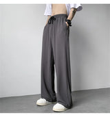 summer texture straight pants for men korean fashion baggy wide leg trousers casual drape pleated striped y2k pantalones hombre unique default style 489