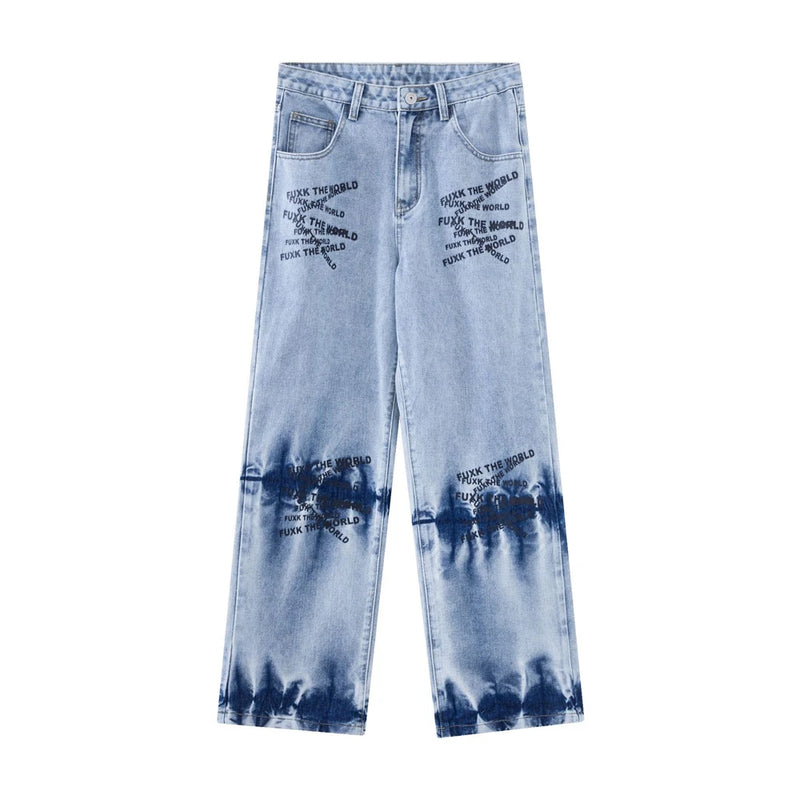 2024 Streetwear Blue Jeans Letter Printing Vintage Retro Denim Trousers Harajuku Jogger Denim Jeans Hipster