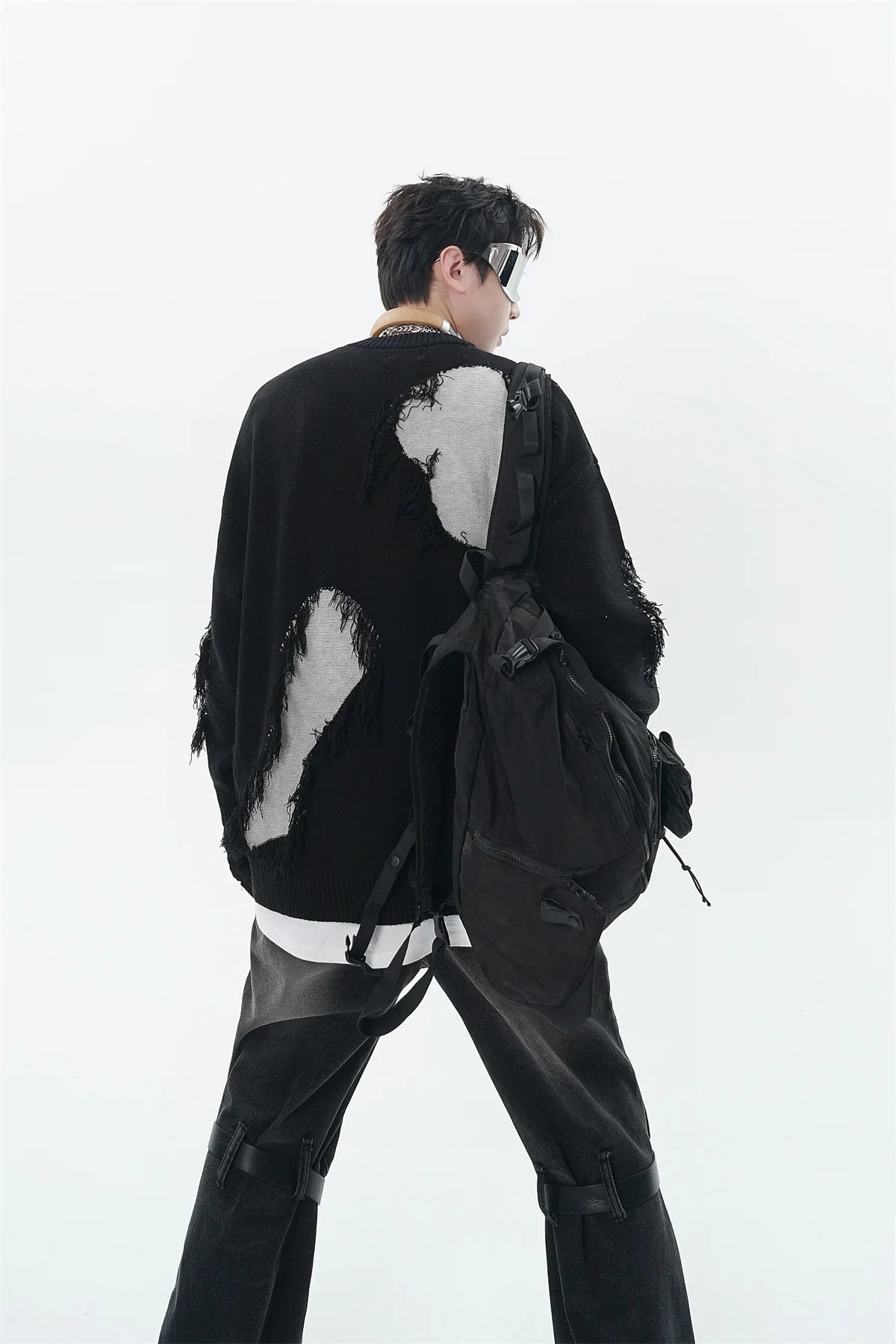 mens knitted sweater fashion tassel irregular block pullovers casual o neck unisex harajuku y2k streetwear loose knit jumpers - Y2K grunge street style, oversized streetwear hoodie, gothic aesthetic hoodie for winter