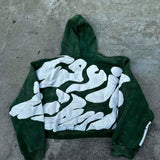 Retro Gothic Trend Letter Pattern Printed Oversized Hoodie Mens Fashio