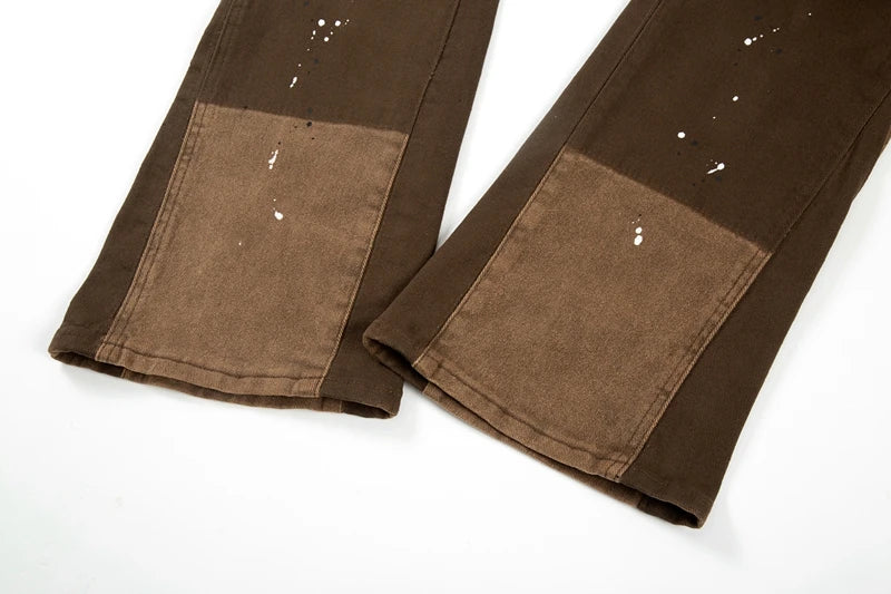 swag hip hop speckle ink flare jeans streetwear patchwork mens cargo jean pants washed logging trousers jeans male jeans overall unique cargo style 291