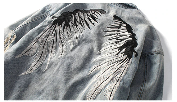 back wing embroidery denim jacket coat mens fashion hip hop harajuku jean coats outerwear casual streetwear jeans baggy jacke - variant style e3ec62 for streetwear fashion