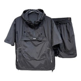 Summer Short Sleeved Shorts Set Workwear Pocket Hooded Zip Top Loose T