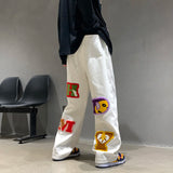 preppy style letter embroidery straight men baggy tracksuit pants y2k clothes sweatpants male drawstring casual long trousers unique joggers style 1079