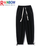 rainbowtouches men jeans fashion classic brand men wide legs elastic concise jeans casual trousers retro style boy loose pants ripped baggy denim