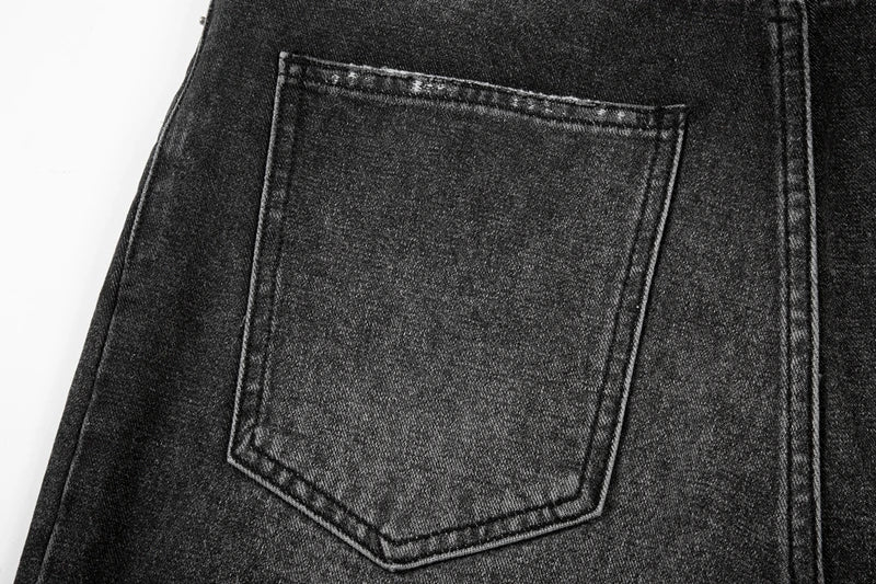 retro black blue straight oversized washed torn jeans solid color ripped jeans baggy hip hop destroyed men wide leg jeans pant unique jeans style 4824