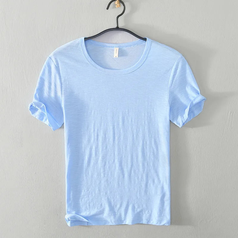 Summer Short Sleeved Men'S Thin Section Casual All Match Loose Cotton Breathable Round Neck Solid Color Bottoming Shirt