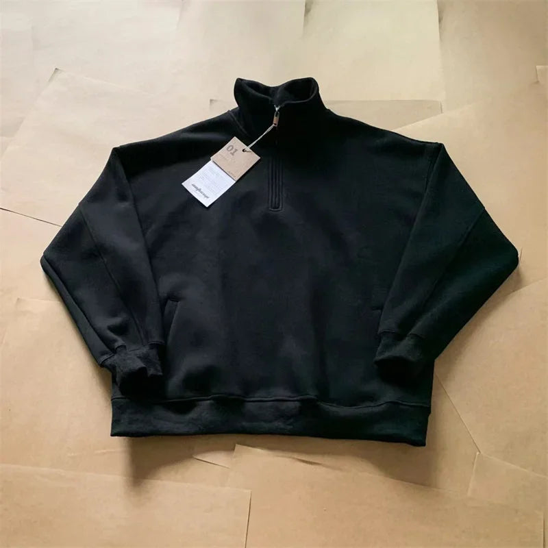 2024 New Half Zipper Design Sweatshirts For Men Autumn Y2K Vintage Stand Collar Pullover Hoodies Korean Fashion Casual