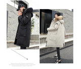 Korean Style Winter Long Parka Coat Men Woman Down Jacket Clothing Hooded Fur Collar Thicken Warm Leisure Lovers Overcoat