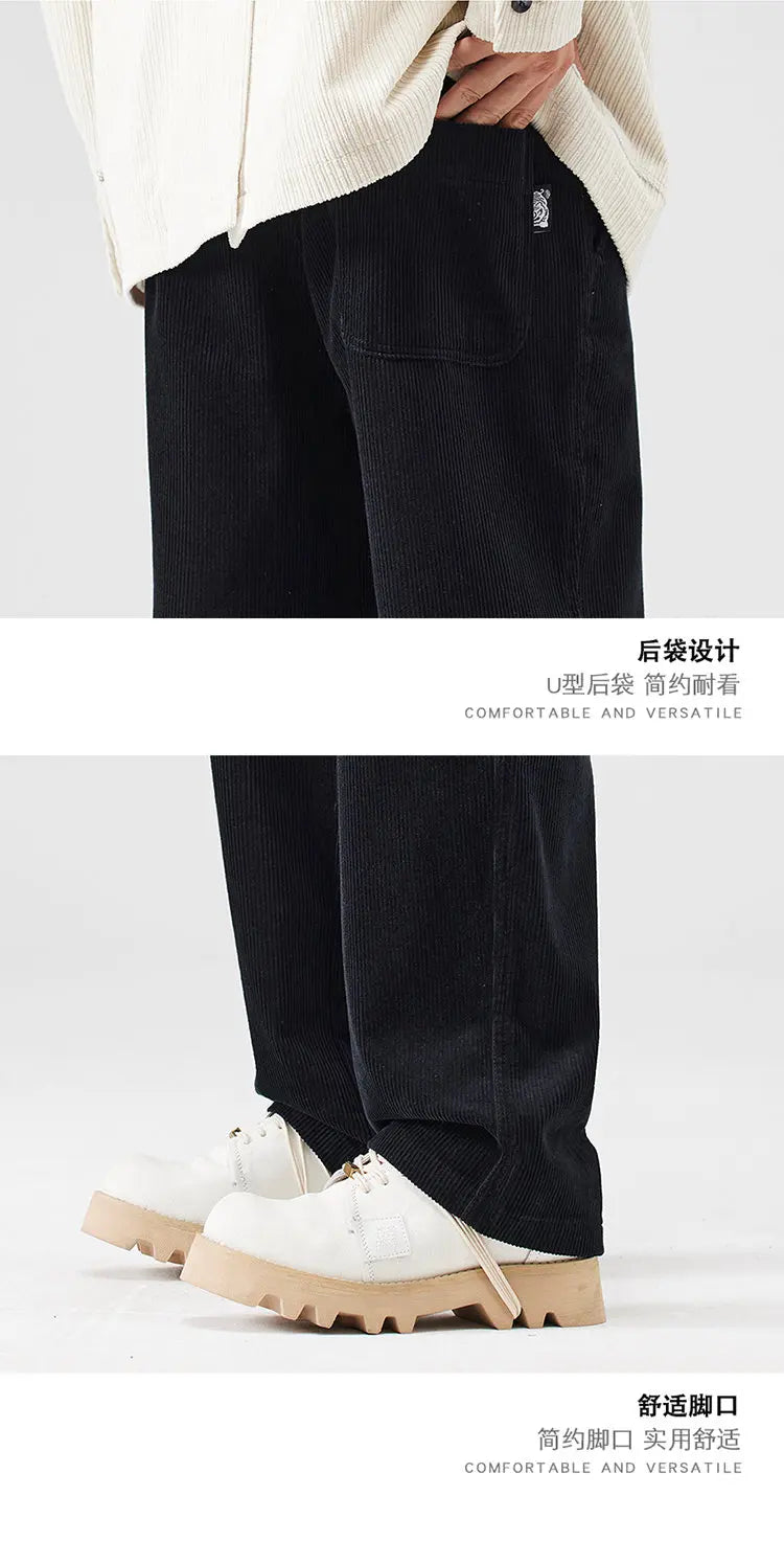 corduroy pants mens fashion loose casual straight large size wide leg baggy trousers office man commuter business corduroy pant unique default style 2185