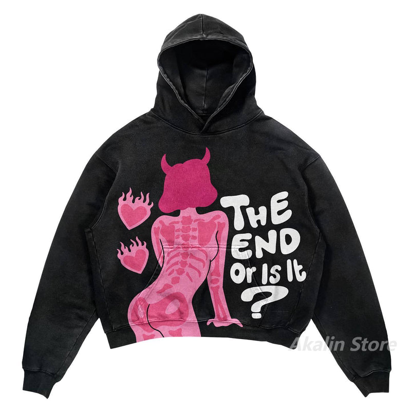 Gothic Oversized Tee – Harajuku Streetwear Men Oversized Angel Print Hoodies – Streetwear Fashion for Men & Women