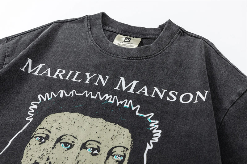 grunge vintage t-shirt featuring summer retro vintage rock band tee portrait print cotton high street casual loose t shirt for men