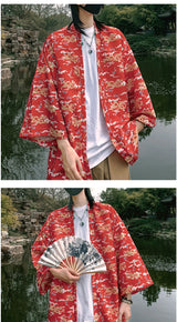 Japanese Style Men's Lightweight Kimono Jacket Dragon Print Kimono Cardigan New Arrival Street Shirt Harajuku Kimono Couple Tops