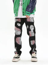 patchwork harajuku denim jeans mens zipper jeans hip hop fashion streetwear new casual straight joggers pants jeans for men unique joggers style 2463
