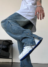 fashion straight denim jean pants unisex casual bottom button open pants high street cargo trousers hip hop zipper joggers men unique joggers style 3241