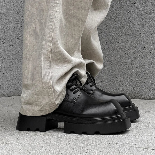 High Street Increase Derby Shoes Men's Streetwear Fashion Thick Sole Platform PU Leather Casual Luxury Designer Shoe