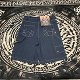 high street embroidery casual over knee summer jeans shorts mens wide leg baggy y2k denim short oversized five point pants unique jeans style 3555