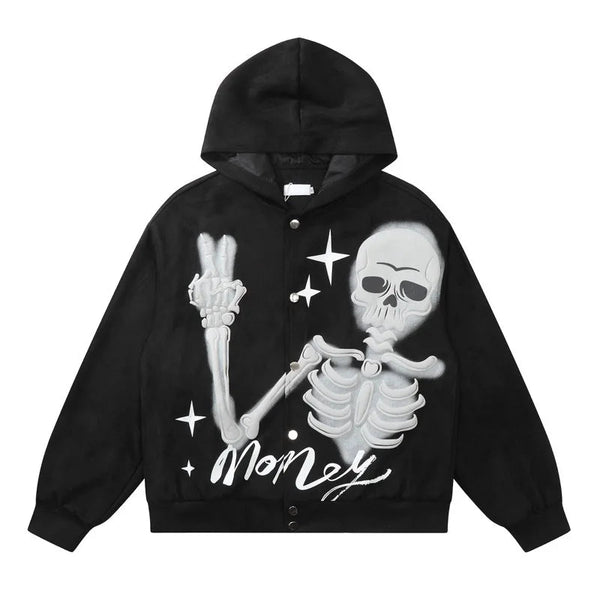 Mens Hip Hop Hoodie Jacket Fashion Skull Printed Single Button Hooded Suede Sweashirts Harajuku Casual Punk Streetwear Hoodie - variant style 4c63d7 for streetwear fashion