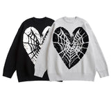 hip hop knitted sweater men winter o neck anime spider web pattern pullover streetwear casual loose sweater warm jumper knitwear - vintage look oversized hoodie, graphic printed hoodie for men and women, unisex casual winter pullover