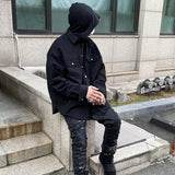 Back Zipper Vibe Style Black Long Sleeve Shirts Jackets for Men Streetwear Y2k Baggy Ropa Hombre Camisas Oversized Loose Coat