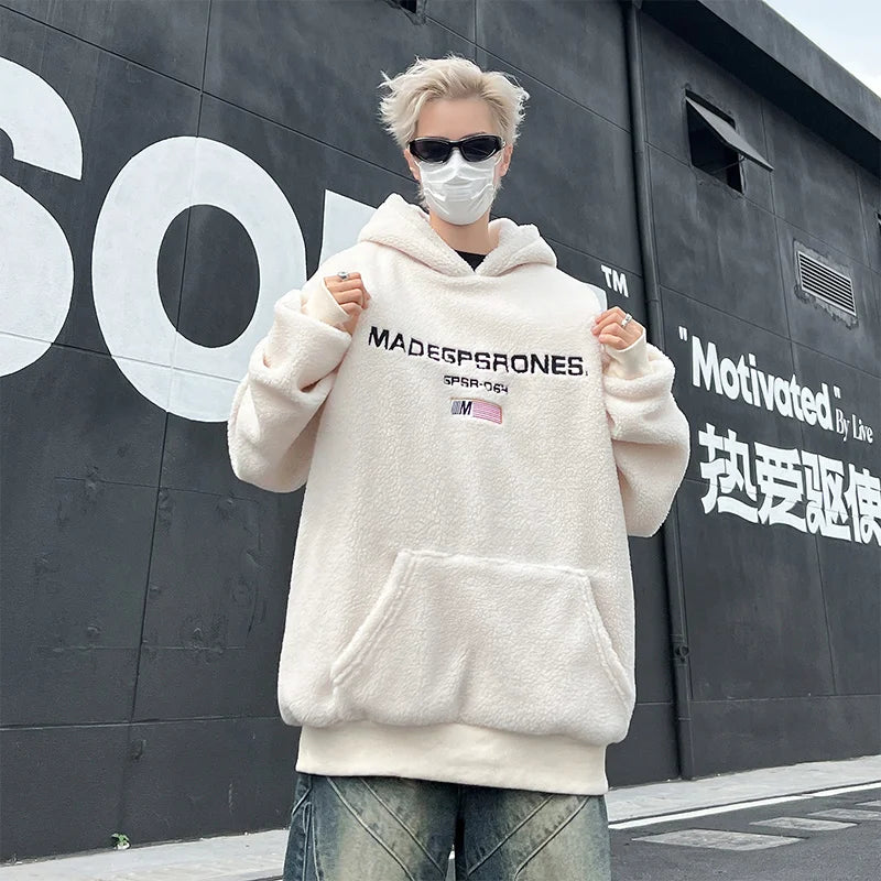 vaporwave graphic tee featuring mens fleece hoodies casual letter embroidery hairy oversize harajuku hooded tops hip hop skateboard warm streetwear pullovers