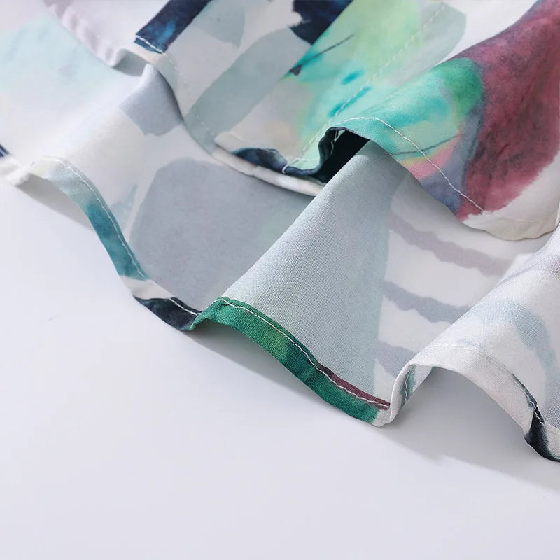 High Street Abstract Colorblock Painting Hawaiian Shirts for Men Autumn Trendy Shirt Oversized