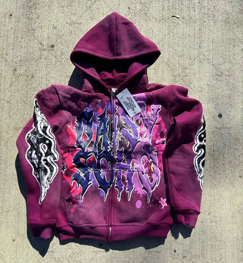 Gothic Punk Trend Pattern Printed Oversize Hoodie Men's 2023 New Street Hip-Hop Versatile Loose Pullover Sweatshirt Women's