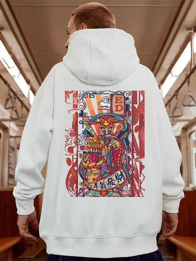 Mens Funny The God Of Wealth Graphic Hoodies 2025 Autumn Hip Hop Print